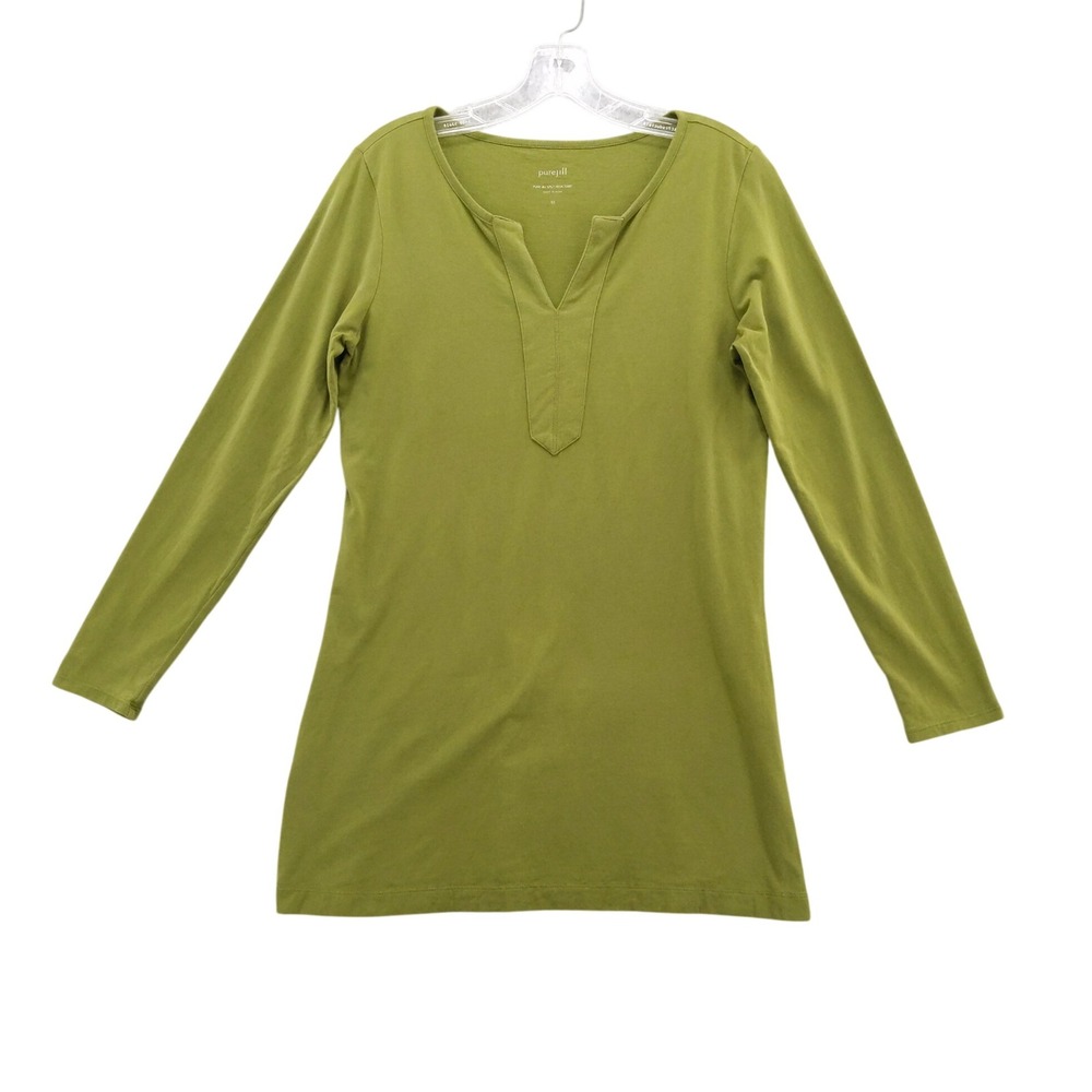 Pure Jill Split‎ Neck Tunic Top Long Sleeve Casual Green XS